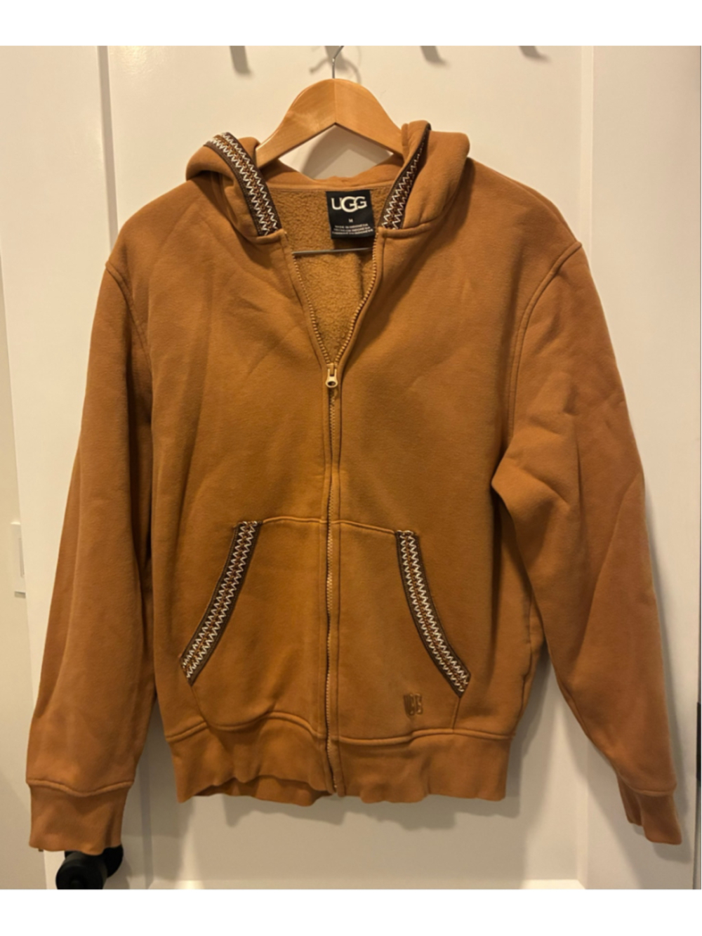 UGG Tazman Zip-Up Hoodie Size M Brown with White Accent Trim